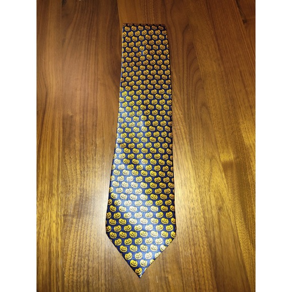 Seasonal Classics Other - Seasonal Classics Mens Silk Tie Navy Blue Halloween Jack-O-Lantern Pumpkin Print